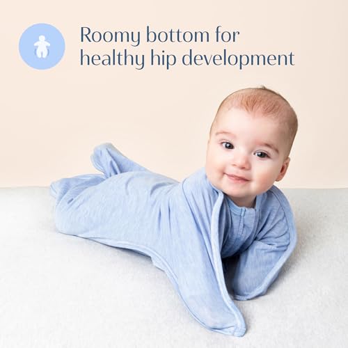 Image of SleepingBaby Zipadee-Zip Transition Swaddle - Cozy Baby Swaddling Blanket with Zipper Convenience - Roomy Wearable Blanket for Easy Diaper Changes - 3-6 Month - Baseline Blue Heather