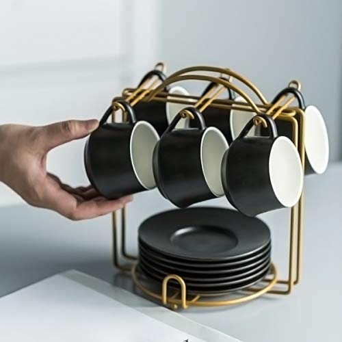 Yhosseun Coffee Espresso Cups With Saucers Set With Cup Holder 4 Oz, Set Of 6 - Demitasse Cups Black #TOP4