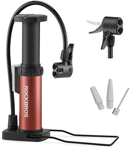 ROCKBROS Bike Floor Pump Portable Bicycle Foot Pump Air Pump Compatible with Presta & Schrader Valve Tire Pump Lightweight Hand Foot Activated Tire Inflator for Road Bike Mountain Bike Balls