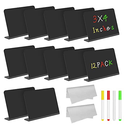 Vicloon Mini Tableau Noir, 12Pcs Signes pour La Nourriture, Mini Tableau De Craie avec 4 Stylos, 2 Chiffons de Nettoyage Gris pour Mariages, Fêtes, Décorations de Table et Price Tag