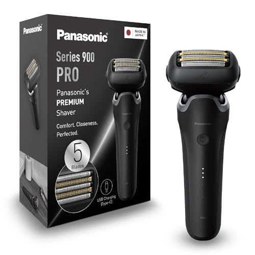 Panasonic Series 900 Premium Wet & Dry 5-Blade Electric Shaver for Men with Self-cleaning Recharger, Stainless Steel Blades, Flexible 20D Head, Responsive Shave Sensing with USB-C Charging, Black (ES-L580UK841)
