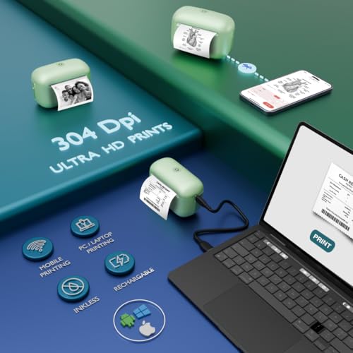 SEZNIK Mini Printer, Ultra Hd wireless Print 304 Dpi | Inkless | Portable Monochrome Home Inkjet Printers| Bluetooth Printer Compatible With... - Image 2
