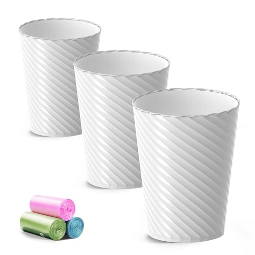 Comparison: Best Trash Cans For Bathrooms 11 Bathroom Trash Can, 3 Pack 1.8 Gallons Small Trash Can with Trash Bags, Bathroom Garbage Can, Plastic Trash Bin, Round Waste Basket for Living Room, Bedroom, Office, Kitchen, Compact Space (White)