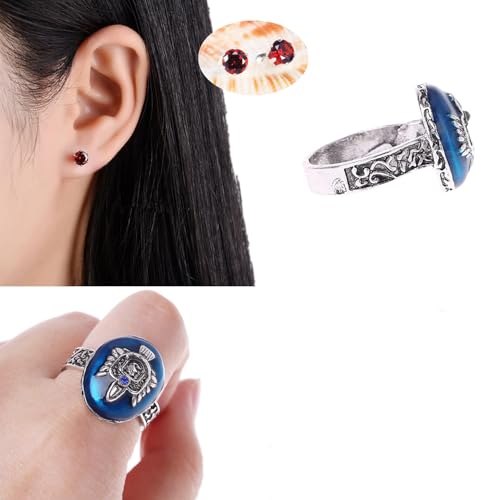 4 pcs Opening Vervain Locket Pendant Necklace and Daywalking Katherine Necklace Pendant Charm Necklace-Royal Blue Diamond Stud Earrings S Ring4