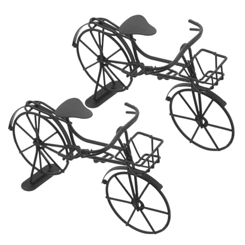 Happyyami 2個ミニ復古属自転車模型 高精細メタル製ミニチュアバイク ドールハウス用レトロデスクトップ飾り シーン構築 インテリア装飾用
