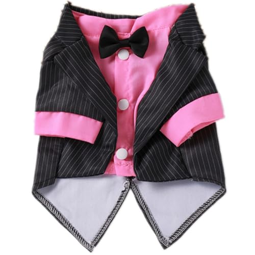 JPETTO犬服 タキシード 春 夏 秋 犬の服 猫服 シャツ 蝶ネクタイ付き 可愛い ペット コスチューム 犬用 シャツ 結婚式 お祝い パーティー用 小中型 犬のタキシード結婚披露宴のスーツ25-25S22ピンクM