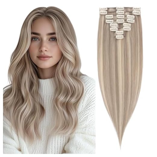 Rich Choices Clip in Extensions Echthaar Blond 20cm Balayage Sandblond Echthaar Extensions Clip in Haar Strähnen Invisible Haarverlängerung Gerade Remy Human Hair - 8 Stück Dünne Tressen