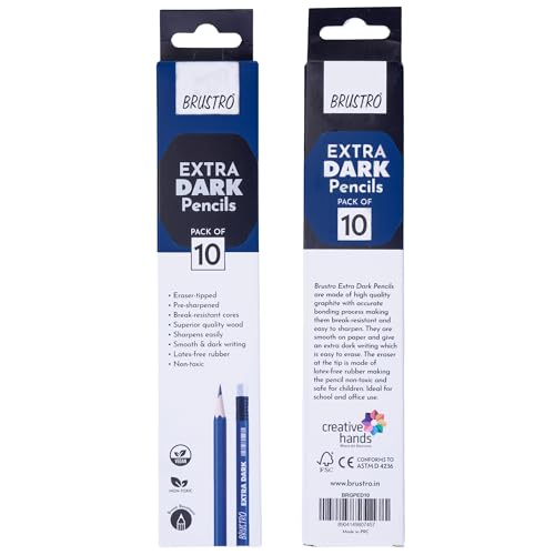 Image of BRUSTRO Extra Dark Pencils |Black, Pack of 2 (Total 20 Pencils)| Ideal for Drawing, Sketching, Mandala, Shading, Portrait for Artists, Fine Art Students.