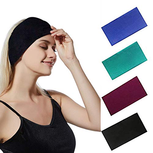 Woeoe Turban Yoga Headbands Black Stylish Wide Hair Bands Elastic Running Head wraps for Women and Girls (Pack of 4)