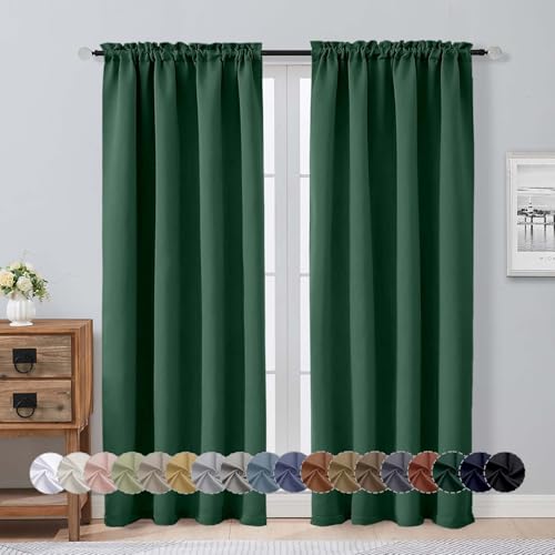 Image of Aiyufeng Ever Green Blackout Curtains for Bedroom 72 Inch Length 2 Panels Set, Thermal Insulated Rod Pocket Door Window Curtains for Patio French Door Front Door, W40 x L72 Inch, Ever Green
