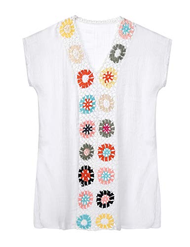 iEFiEL Copricostume da Bagno Bambina Mare Bikini Bimba Neonata Vestito Lungo Scollo a V Abito da Spiaggia con Spacco Copricostumi e Parei Kimono Taglie Forti 1-6 Anni Bianco 1-3 Anni