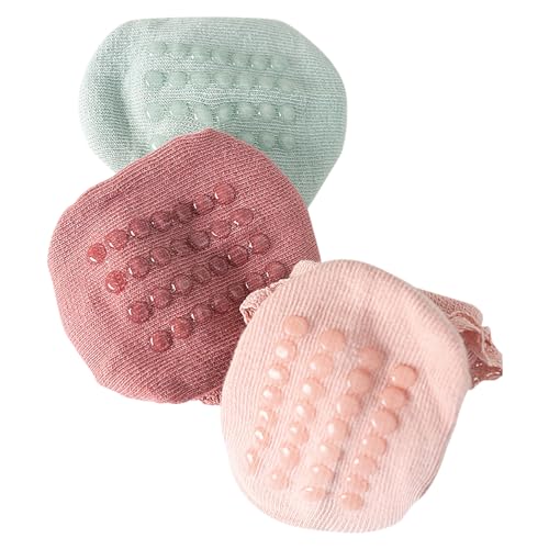Meeshine Baby Toddler Girls Anti Slip Ruffle Socks with Grips Newborn Infant Cotton Non Skid Frilly Dress Socks, 5 Packs3