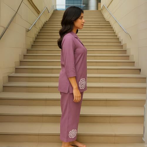 Image of Zivba Global Ethnic Roman Silk Co-Ord Set | Casual Wear Pant Top Set | Full Pair Set | Women Kurta Sets Kurtis | Women Kurta Pant Set | Coord Sets for Women | Top Pant Set | Purple Colour
