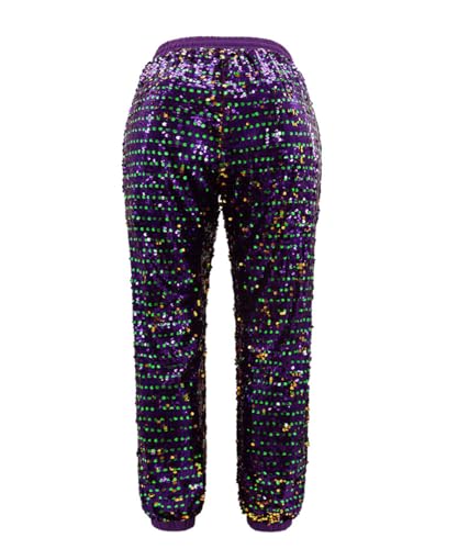 Aelidiya Women's Glitter Sequin Long Pants Bling Party Clubwear Elastic Drawstring Casual Trousers4