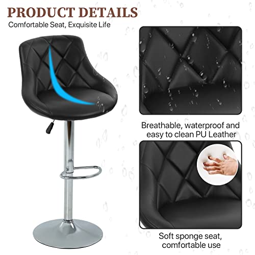 Dkelincs Bar Stools Set Of 4, Counter Height Leather Adjustable Bar Chairs With Footrest, Swivel Bar Stool For Kitchen Living Room Pub, Black #TOP3