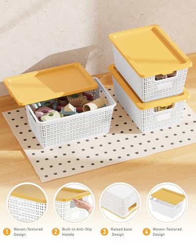 Image of EOENVIVS Storage Bins Bakets with Lids 6 Pack, Stackable Organizer Bins for Small Spaces, Pantry, Closet & Bathroom, Secure Snap Lids, 11x7x5 Plastic Storage Containers for Shelf Organization, White