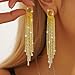Rhinestone Tassel Dangling Earrings for Women Sparkly Dangle Earrings Silver Prom Earring Long Crystal Chandelier Earring Wedding Party Prom Dress Jewerly Gift (Gold)