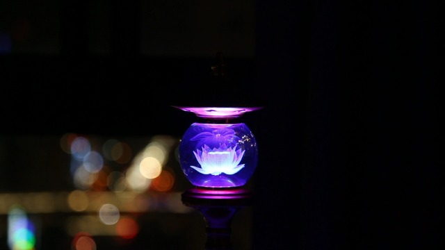 Image of Lotus Lamp 7 Color Crystal Buddha Light Altar Yoga Spiritual Gift (10in) | Colorful Outlook;Colorful Outlook;Fine Craft;Auspicious Symbol