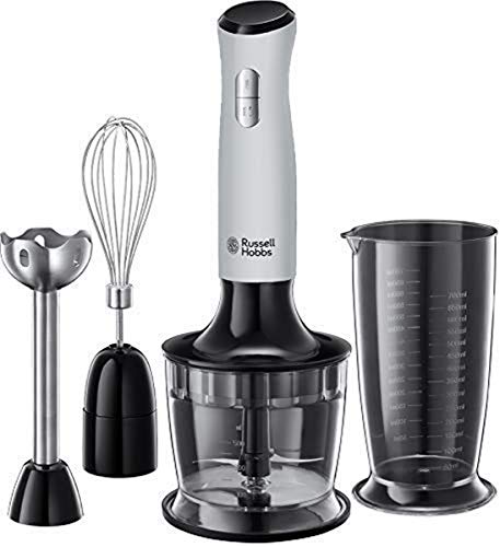 Russell Hobbs 3-in-1 Classic Hand Blender, RHSM700, 500W, 2 Speed Settings + Pulse, Stainless Stick Blender Beaker, Mini Chopper & Whisk Attachment - Black