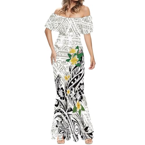 Image of Polynesian for Women S-7XL Off Shoulder Maxi Dress Hawaiian Summer Dresses