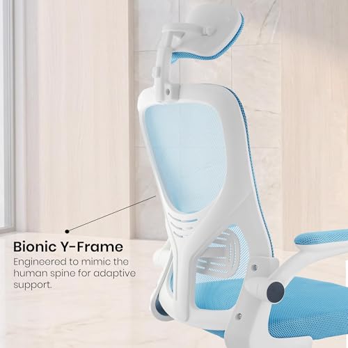 Image of Casa Copenhagen Blue White | High Back Imported Mesh Fabric Boss Office Chair | Y Design Ergonomic Back Support | 2D Aero Design Adjustable Armrests | Synchro Tilt Lock Mechanism Support