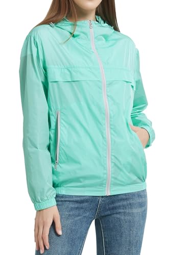 RAGEMAN Chaqueta impermeable para mujer, de secado rápido, cortavientos, para ciclismo, deportes, con capucha, en primavera y otoño, 100 % nailon, color verde agua, talla L, verde (agua), L