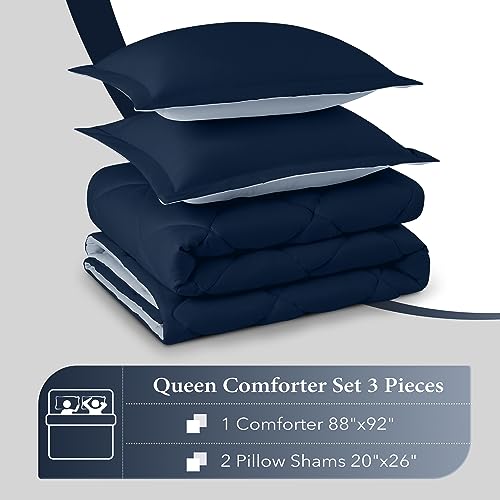 Downluxe Queen Comforter Set - Blue And Sapphire Queen Comforter, Soft Bedding Comforter Sets For All Seasons, Queen Bed Comforter Set - 3 Pieces - 1 Comforter (88"X92") And 2 Pillow Shams(20"X26") #TOP5