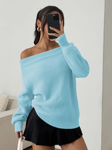 Image of ZAFUL Sweaters for Women Off Shoulder Knit Sweater with Long Sleeve Loose Pullover Jumper Tops