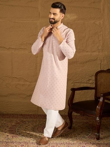 Image of Men's Solid Embroidered Long Straight Kurta | Men's Kurta | Embroidered Chikankari Kurta for Men | Straight Fit Kurta for Men