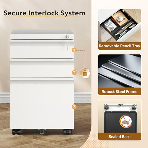 Image of DEVAISE 3 Drawer Mobile File Cabinet, Fully Assembled Except Casters