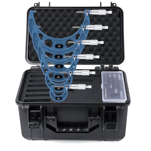 Image of HDLNKAK 0-6 inch Outer Diameter Micrometer Set, 6-Piece high-Precision Micrometer Tool Set, Equipped with 0.0001 inch Scale and Tungsten Carbide tip, Comes with a Sturdy Portable Carrying case.