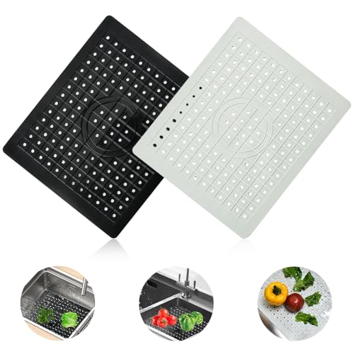 2 Stück Spülbecken Schutzmatte Abtropfmatte Geschirr Spülbeckenmatte Silikon Sink Mat Abtropfunterlage 31 x 26cm Rutschfest Spülmatte für Besteck Spüle Glaswaren(Weiß+Schwarz)