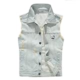 Najia Symbol Men's Slim Fit Retro Cow Light Blue Denim Vest 167