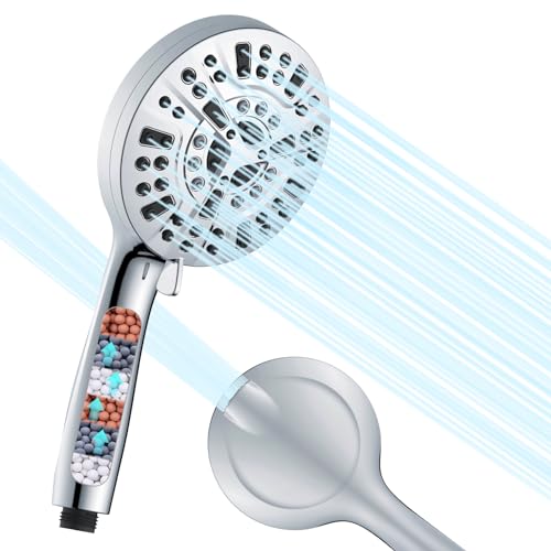Douchekop met filter, anti-verstoppingssproeiers, hoge druk, 10 sproeimodi, waterontharder om chloor te verwijderen, ingebouwde powerwash om badkuip, tegels en huisdieren te reinigen