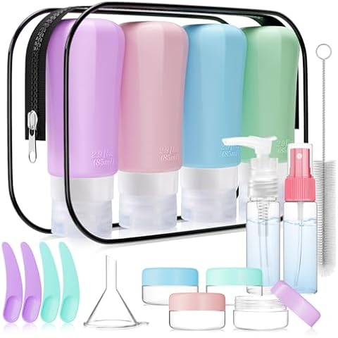 JBYAMUS 18 Pcs Silicone Travel Bottles Set, Leak-Proof Travel Size Toiletries, TSA Approved Travel Bottles for Toiletries, Portable Travel Toiletries Containers for Women (Pink-Green) Cover