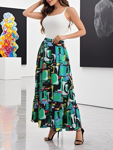 Urban CoCo Women's Summer Flowy Boho A-Line Pleated Maxi Skirt Elastic Waist Long Beach Skirts with Pockets3