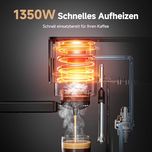 AMZCHEF Siebträgermaschine 20 Bar, Espressomaschine Klein, 1350W, Schwarz – Ansicht 3