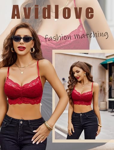 Image of Avidlove Lace Bralette for Women V Neck Cami Tank Y2k Camisoles Adjustable Spaghetti Strap Crop Top Non Padded