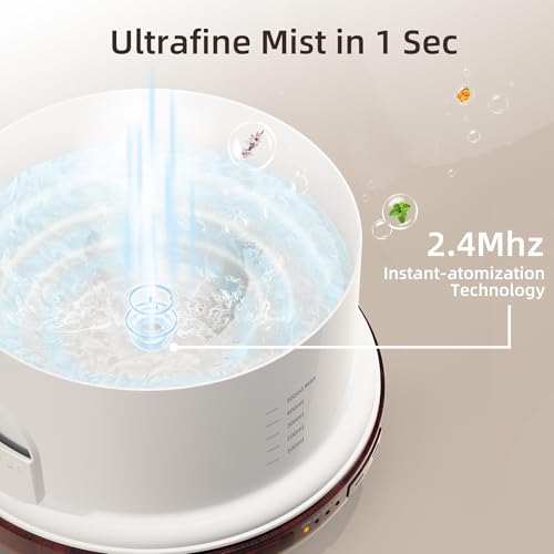 Image of ASAKUKI Essential Oil Diffuser for Home, 500ML Aromatherapy Humidifier | with Remote Control, 7 Color LED Lights, Quiet Cool Mist Diffuser for Bedroom, Living Room, Office (Reddish-Brown)