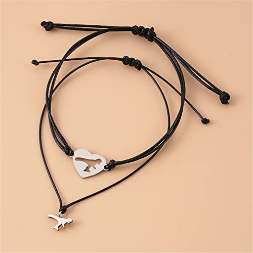 Image of Caiyao 2-3Pcs Stainless Steel Butterfly Bracelet Set Handmade Adjustable Braide Rope Love Heart Hollow Out Animal Insect Bracelet for Mom Daughter Mother Birthday Christmas Jewelry Gift