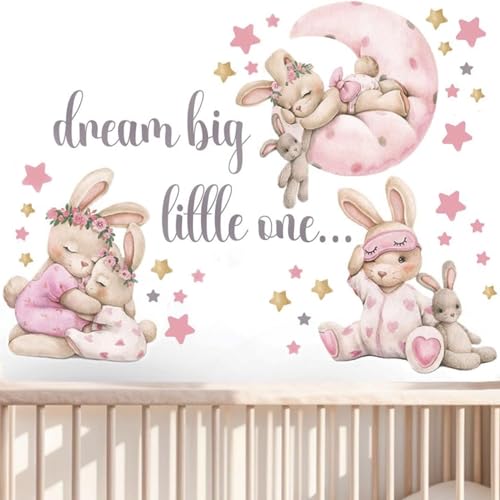 Image of Pink Bunny Nursery Wall Decals-Baby Girl Room Rabbit Wall Decor, Animal Stickers for Kids Playroom, Toddler Bedroom and Nursery Decoration, Removable Vinyl Decals, Peel and Stick Easy to Apply.