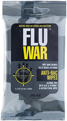 FluWar Antibacterial Hand Cleanser Wipes, Re-Sealable Travel Pack with 8 Wipes, 12 Count