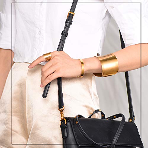 U7 Women Chunky Grooved Wristband Statement Jewelry 18K Gold Plated Stainless Steel Polished Curve Cuff Bracelet Bangle #TOP3