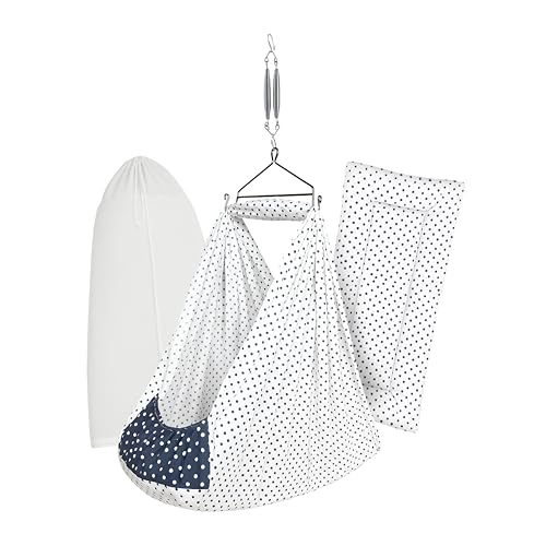Image of beetot Baby Swing Cradle (Jhula) for Newborns - Cloth Cradle with Removable Mattress, Mosquito Net, Spring & Triangle Hanger | Up to 15 kg | (White Navy Dot)