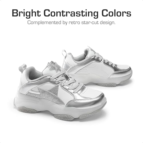 DREAM PAIRS Girls Sneakers Lace up Lightweight Sparkle StarGlow Breathable Jelly Sole Kids Walking Shoes Casual Sports3