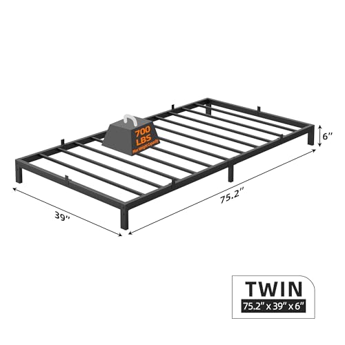 GAOMON 6 Inch Twin Bed Frame, Low Profile Twin Metal Platform Bed Frame Support Mattress Foundation, Noise Free, Easy Assembly, Black