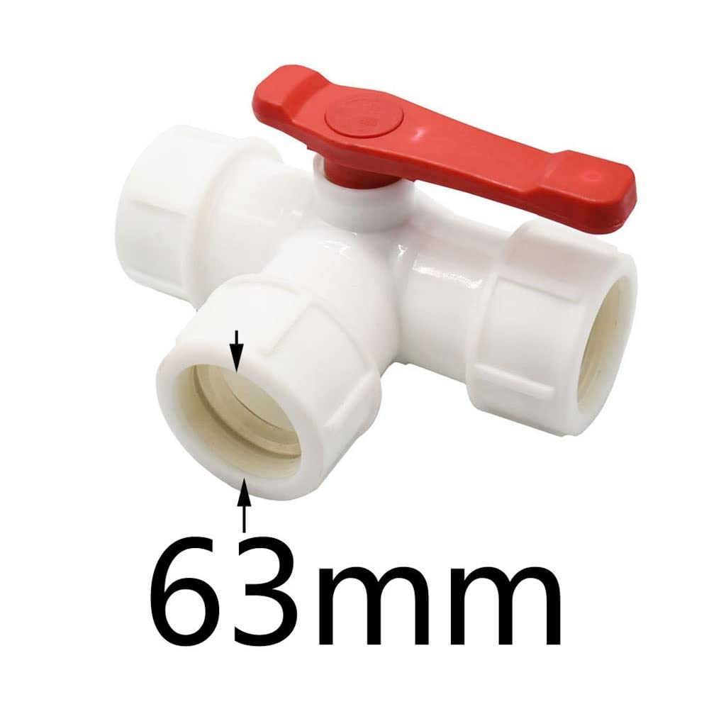 1 Uds. Acoplador en T de tubería de agua de 3 vías con válvula de bola de plástico reutilizable-conector rápido duradero for mangueras de PVC y PE(63mm)