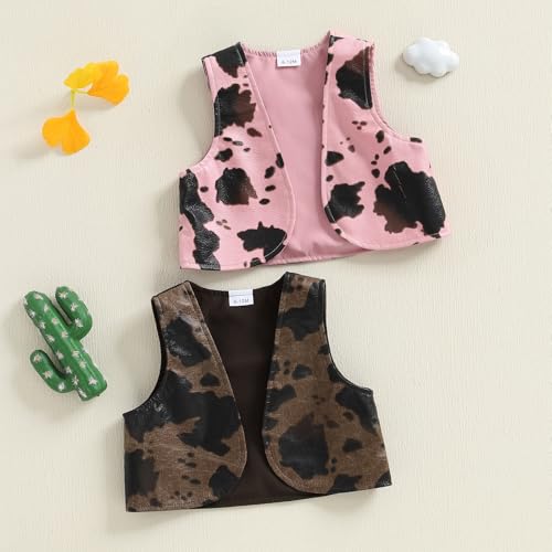 SAYOO Kids Western Vest Jacket Cow Print Open Front Cardigan Warm Sleeveless Waistcoat for Toddler Winter3