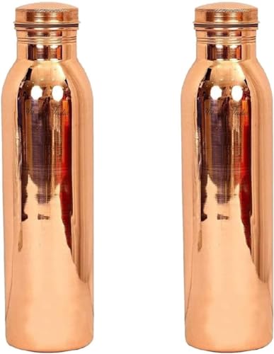 Botella de agua de cobre puro, 34 onzas, recipiente ayurvédico de cobre puro para beber, bebe más agua, reduce tu ingesta de azúcar y disfruta de los beneficios para la salud inmediatamente, juego de