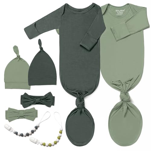 Image of 2 Pack Soft Knotted Baby Gowns Clothes 0-3 Months, Super Soft Newborn Sleepers for Coming Home Outfit